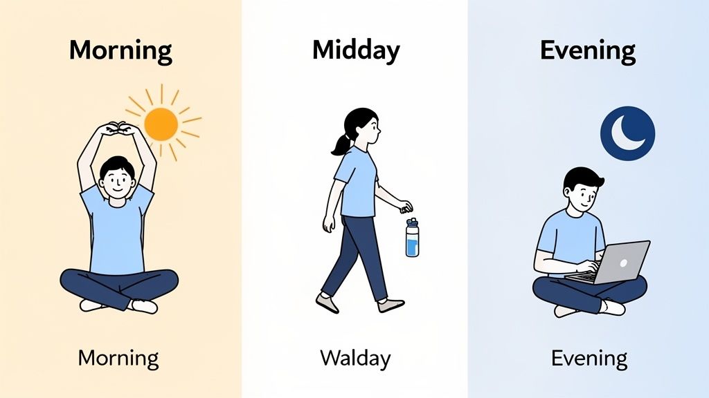 Daily routine timeline (morning to night) Healthy lifestyle habits like walking sleeping and exercise improving metabolism