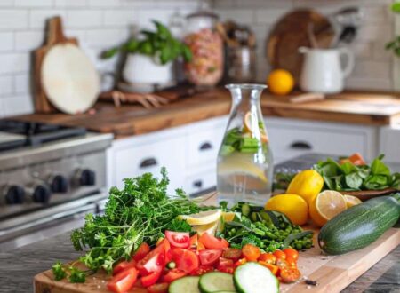 variety of whole foods supporting gut health including vegetables fruits grains and yogurt