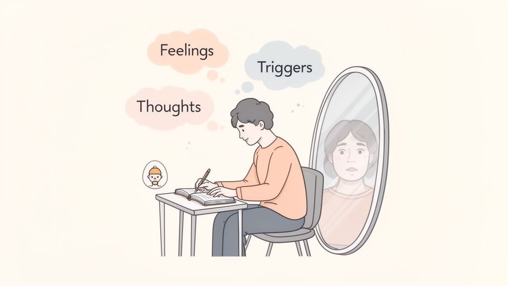 Person experiencing a strong emotional reaction to a small trigger representing unresolved trauma