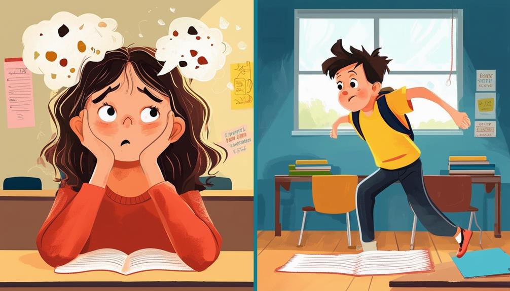 Illustration showing difference between focused and distracted brain in ADHD