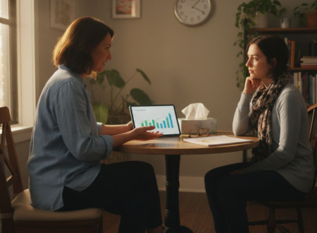Person in therapy session talking to a therapist in a calm environment